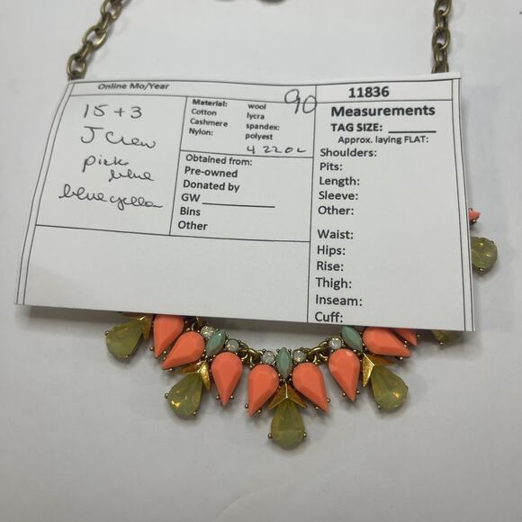 J. Crew crystal statement necklace peach and citrine in gold tone trendy boho - Picture 15 of 15
